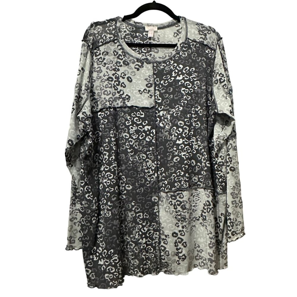 LOGO Layers size 2X gray sheer color block animal print long sleeve tunic